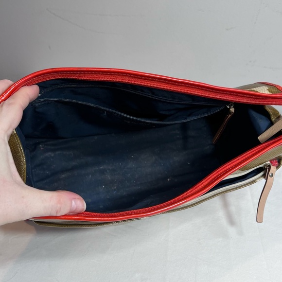 Kate Spade xl toiletries case bag pouch mod brown burnt red/orange cream - Picture 2 of 12